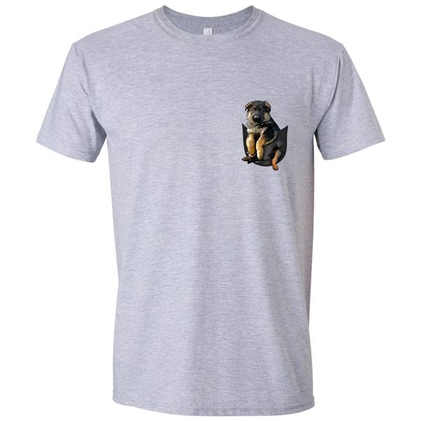 GSS - German Shepherd Puppy Pocket T-Shirts & Hoodie Shirts & Tops German Shepherd Shop Gildan Men's Crew Neck Heather Gray S