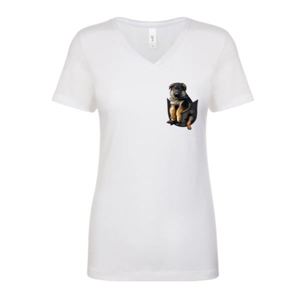 GSS - German Shepherd Puppy Pocket T-Shirts & Hoodie Shirts & Tops German Shepherd Shop Next Level Women's V-Neck White S