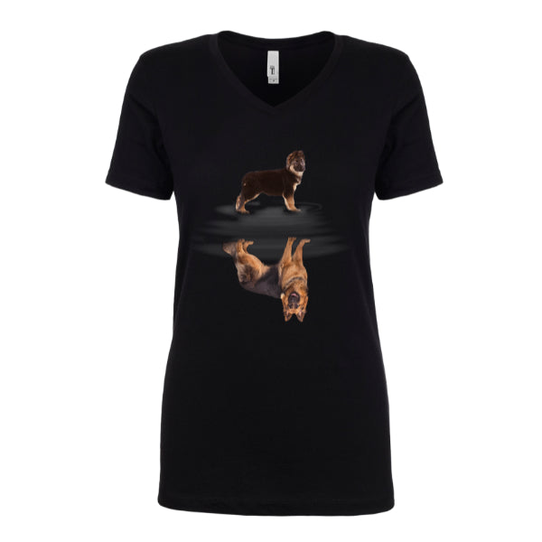 GSS - German Shepherd Puppy/Adult Mirror T-Shirts & Hoodie Shirts & Tops German Shepherd Shop Next Level Women's V-Neck Black S