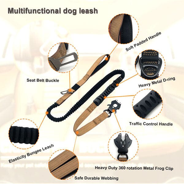 GSS - Heavy Duty Multi-Functional Tactical Bungee Dog Leash & Seatbelt Black in , durable Pet Leashes for dogs