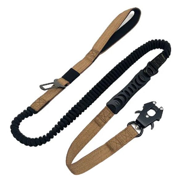 GSS - Heavy Duty Multi-Functional Tactical Bungee Dog Leash & Seatbelt Pet Leashes German Shepherd Shop Khaki 