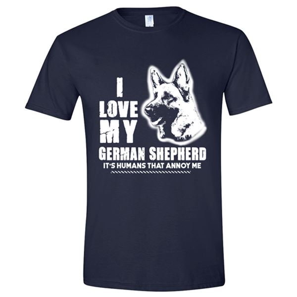 GSS - I Love My German Shepherd It's Humans That Annoy Me T-Shirts & Hoodie German Shepherd Shop Gildan Men's Crewneck Navy Blue S