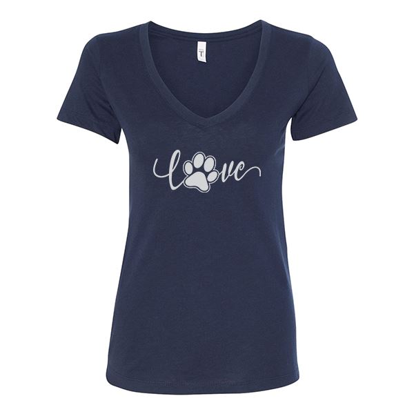 GSS - Love Paw T-Shirts & Hoodie Shirts & Tops German Shepherd Shop Next Level Woman's V-Neck Navy Blue S