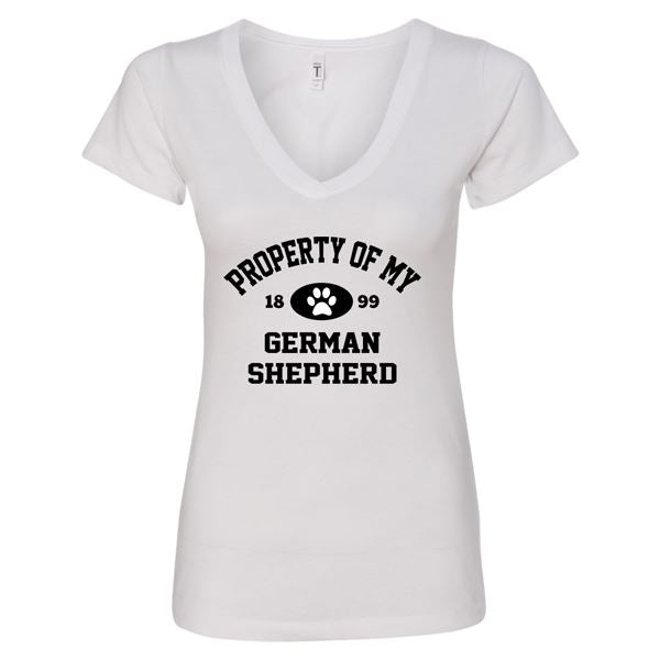 GSS - Property Of My German Shepherd T-Shirts & Hoodie German Shepherd Shop Next Level Woman's V-Neck White S