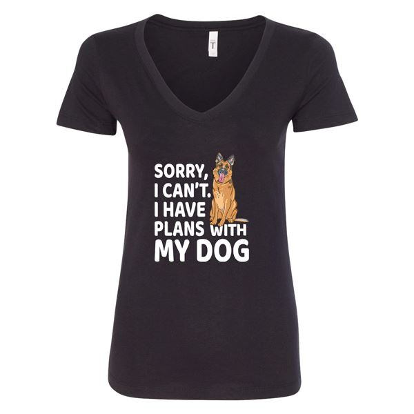 GSS - Sorry I Can't I Have Plans WIth My Dog T-Shirts & Hoodie German Shepherd Shop Next Level Woman's V-Neck Black S