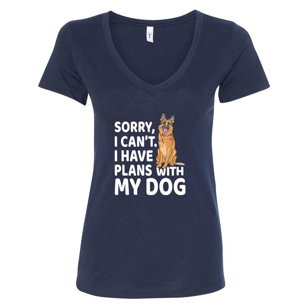 GSS - Sorry I Can't I Have Plans WIth My Dog T-Shirts & Hoodie German Shepherd Shop Next Level Woman's V-Neck Navy Blue S