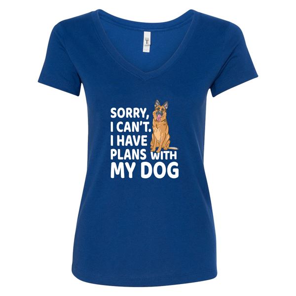 GSS - Sorry I Can't I Have Plans WIth My Dog T-Shirts & Hoodie German Shepherd Shop Next Level Woman's V-Neck Royal Blue S