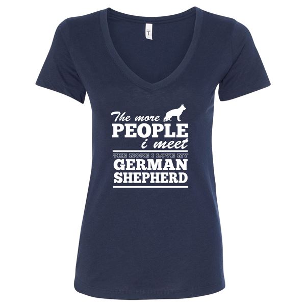 GSS - The More People I Meet The More I Love My German Shepherd T-Shirts & Hoodie German Shepherd Shop Next Level Woman's V-Neck Navy Blue S