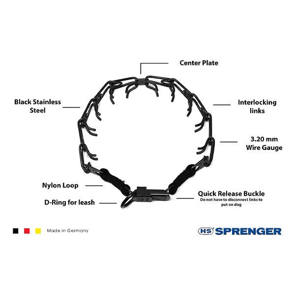HERM SPRENGER - Black Stainless Steel ULTRA-PLUS Training Collar with Center-Plate and ClicLock Quick-Release Buckle in , durable Pet Collars & Harnesses for dogs