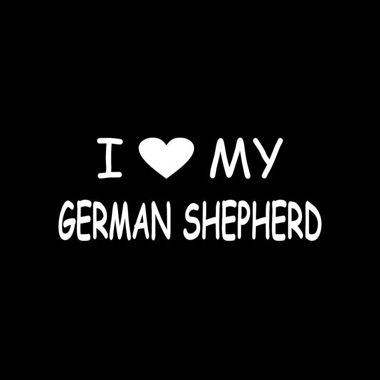 STICKERS/DECALS - I Love My German Shepherd Sticker Black/Silver in Silver, durable Vehicle Decals for dogs