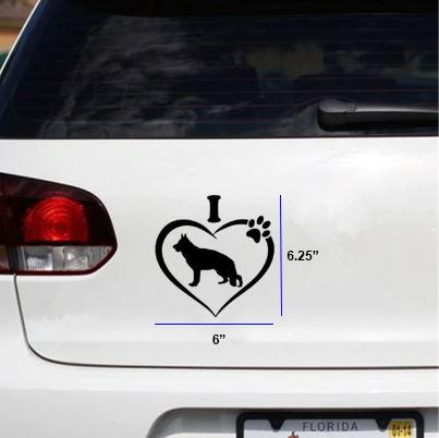 I Love My German Shepherd w/Paw Car Sticker in , durable Vehicle Decals for dogs