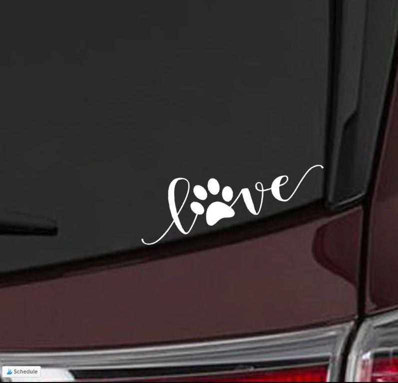 STICKERS/DECALS - Love Paw Sticker in Silver, durable Vehicle Decals for dogs