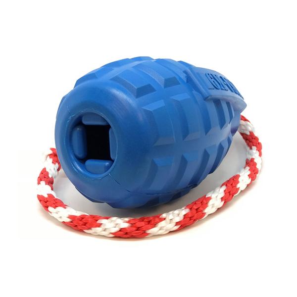 USA-K9 Grenade Durable Rubber Chew Toy, Treat Dispenser, Reward Toy, tug Toy, And Retrieving Toy Toys German Shepherd Shop LARGE (30-60 LBS) BLUE 