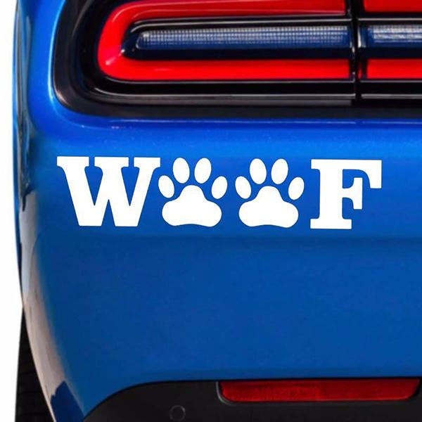 Woof Paw Sticker in Silver, durable Vehicle Decals for dogs